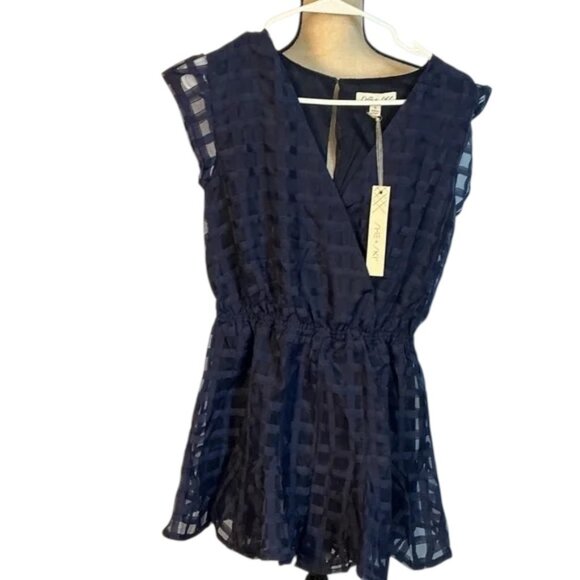 She + Sky Tops - She + Sky Navy Textured Peplum Blouse NWT Boutique Top